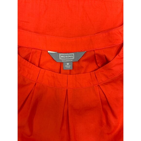 Merona Womens Top Chic Orange Short Sleeve Pleated Blouse Size M 100% Cotton - Picture 2 of 9